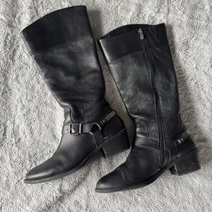 Black Leather Moto Riding SZ 9 Leather Heeled Boots Glam Rock, Edgy